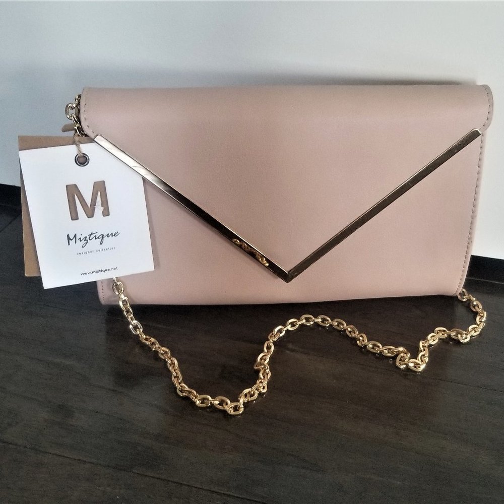 Pink Clutch Bag with Chain Strap